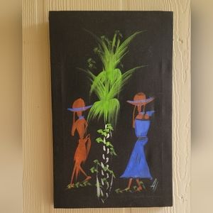 African Folk Art Painting Signed Vintage 1950s